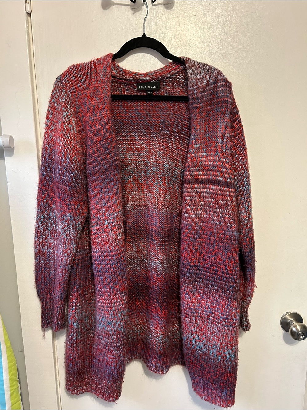 Lane Bryant Marled Red Multi Open-Front Knit Cardigan